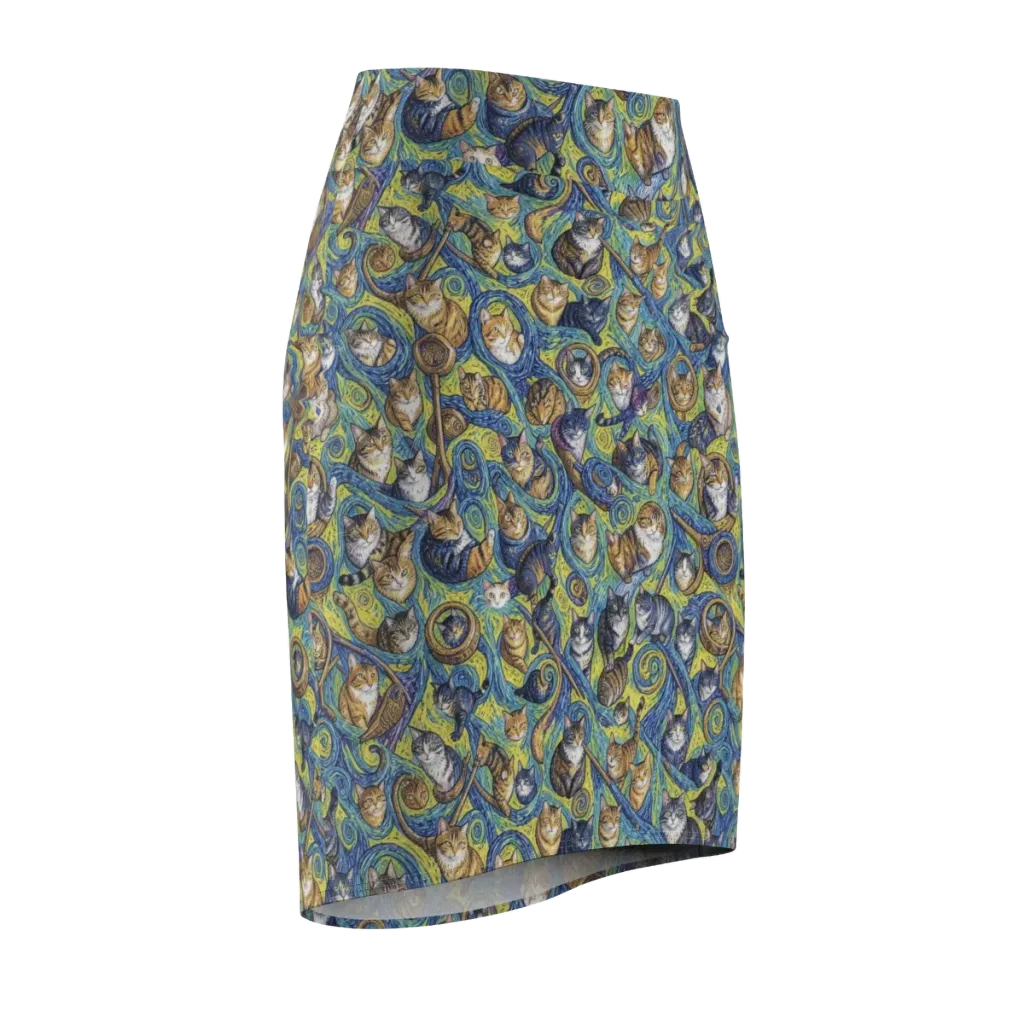Whiskered Starry Night on Pencil Skirt — Front Side