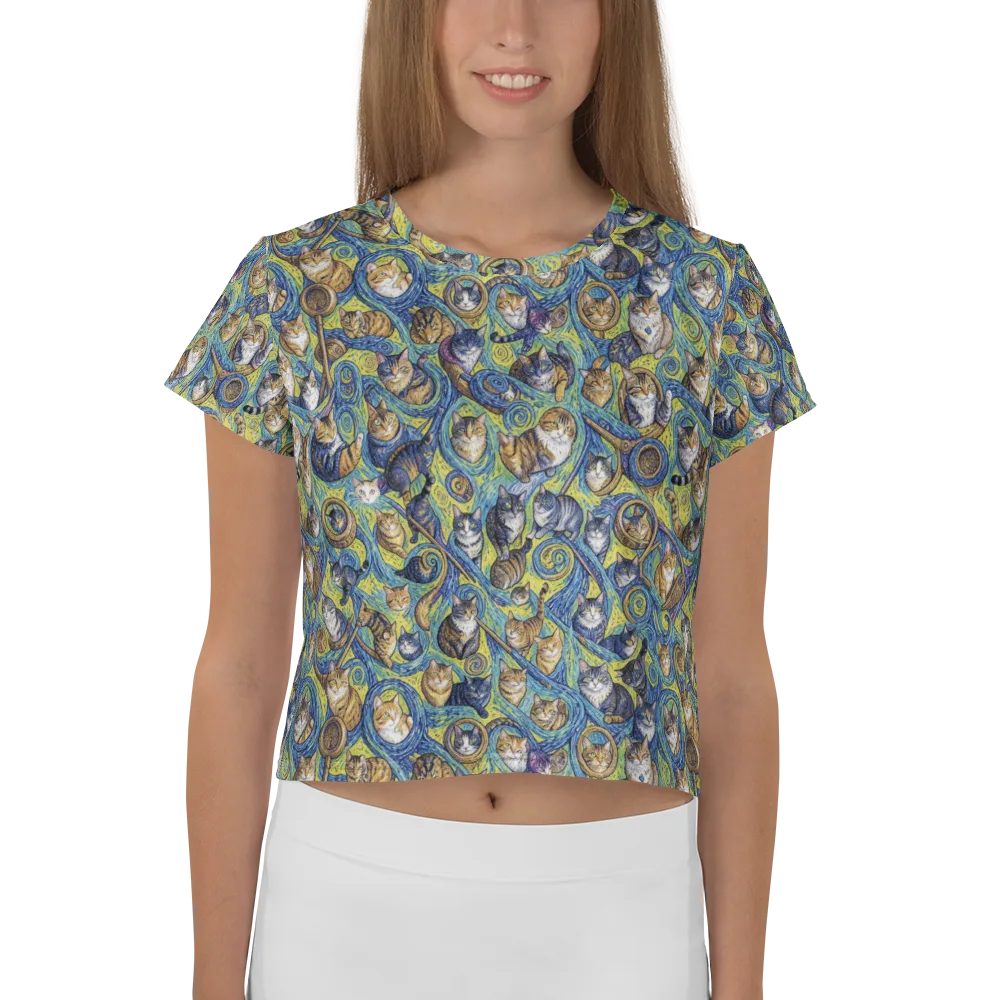 Whiskered Starry Night on Crop Tee — Front
