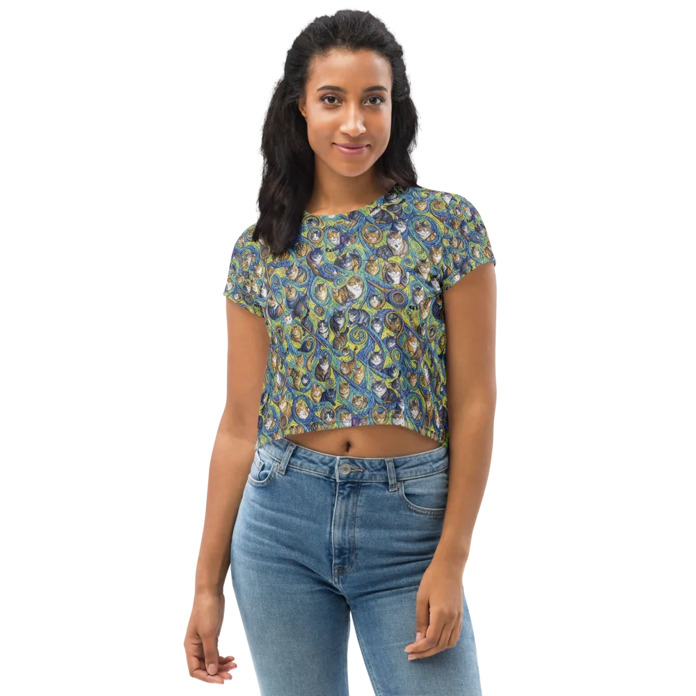 Whiskered Starry Night on Crop Tee — Front