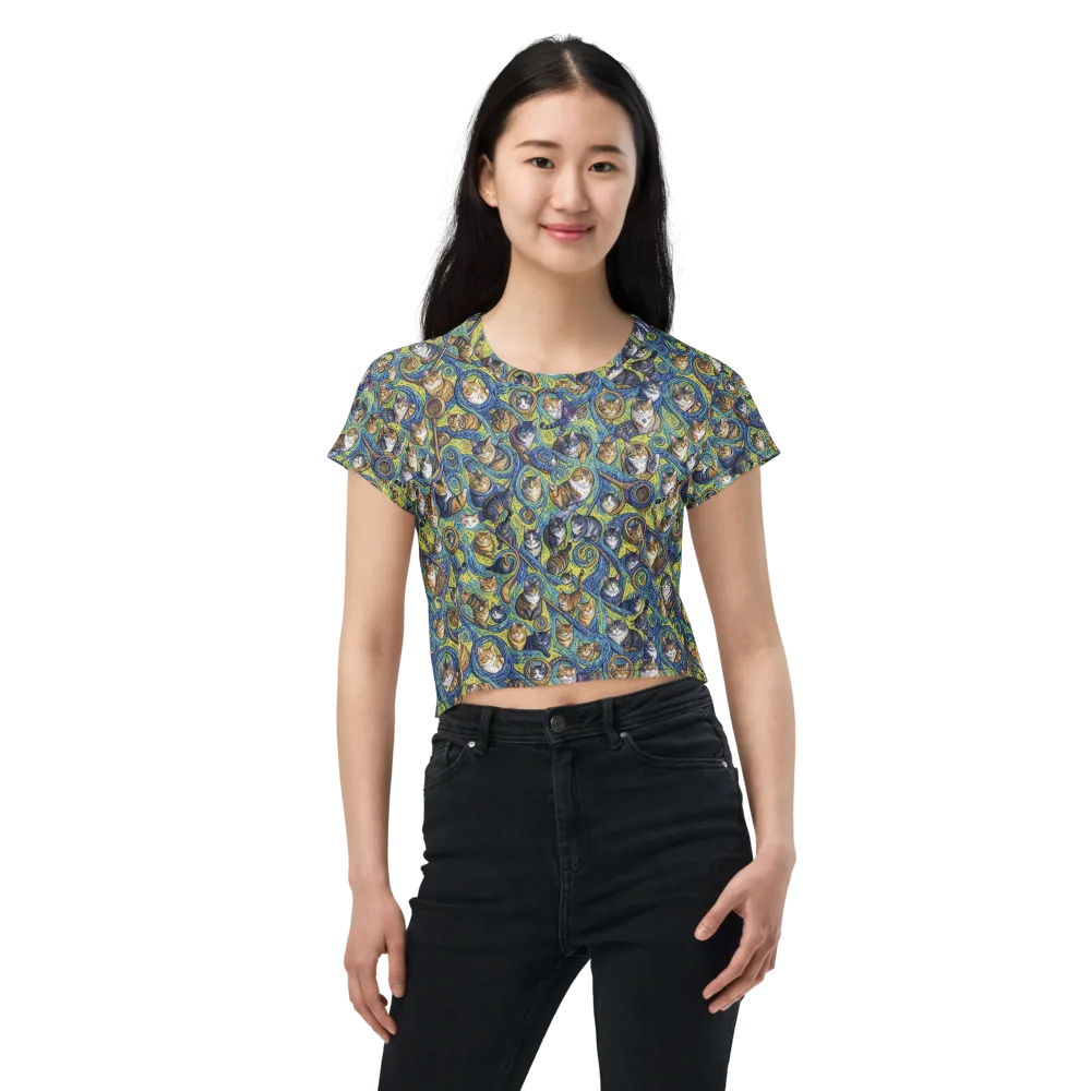 Whiskered Starry Night on Crop Tee — Front