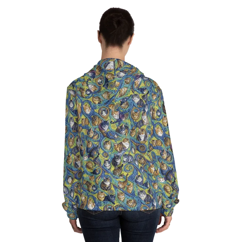 Whiskered Starry Night on Women's Full-Zip Hoodie — Back On Person