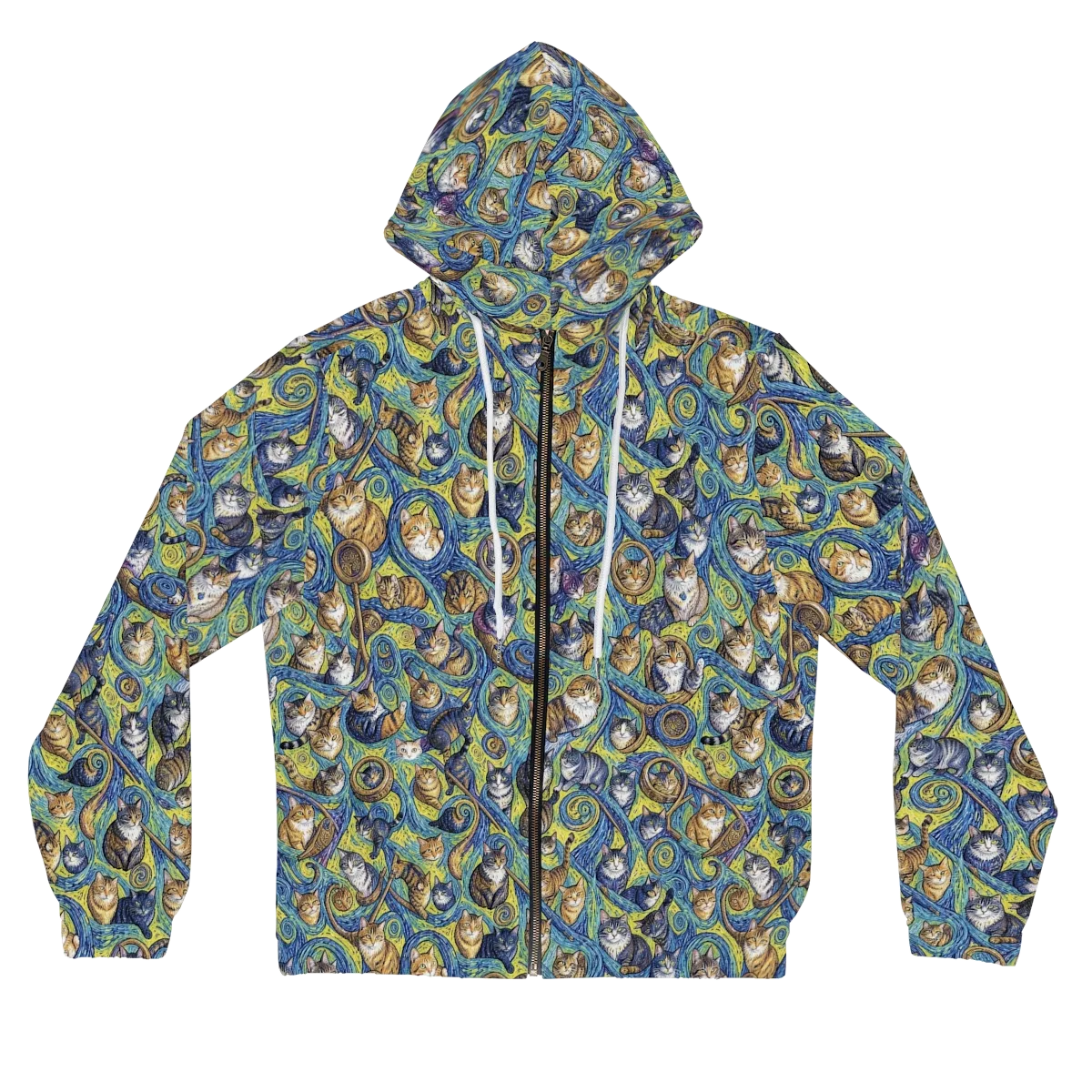 Whiskered Starry Night on Women's Full-Zip Hoodie — Front
