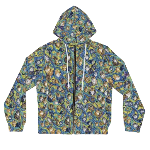 Whiskered Starry Night on a Women's Full-Zip Hoodie