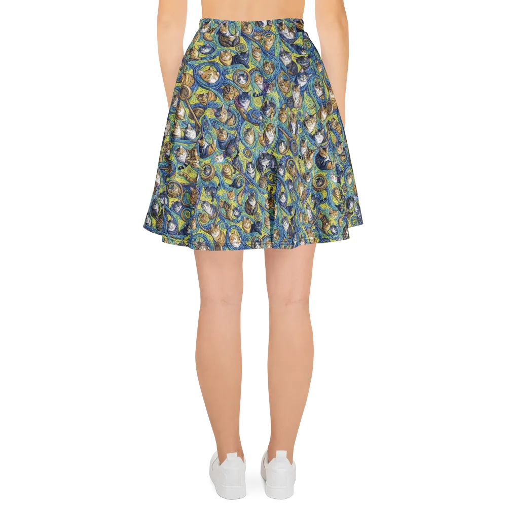 Whiskered Starry Night on Skater Skirt — Back