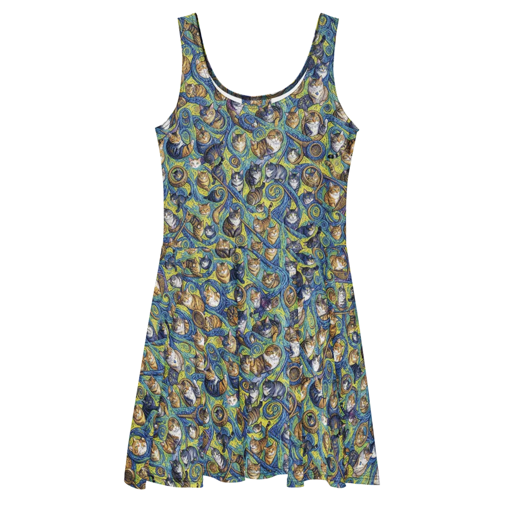 Whiskered Starry Night on Skater Dress — Front