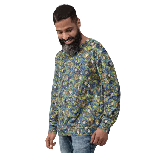 Whiskered Starry Night on a Sweatshirt