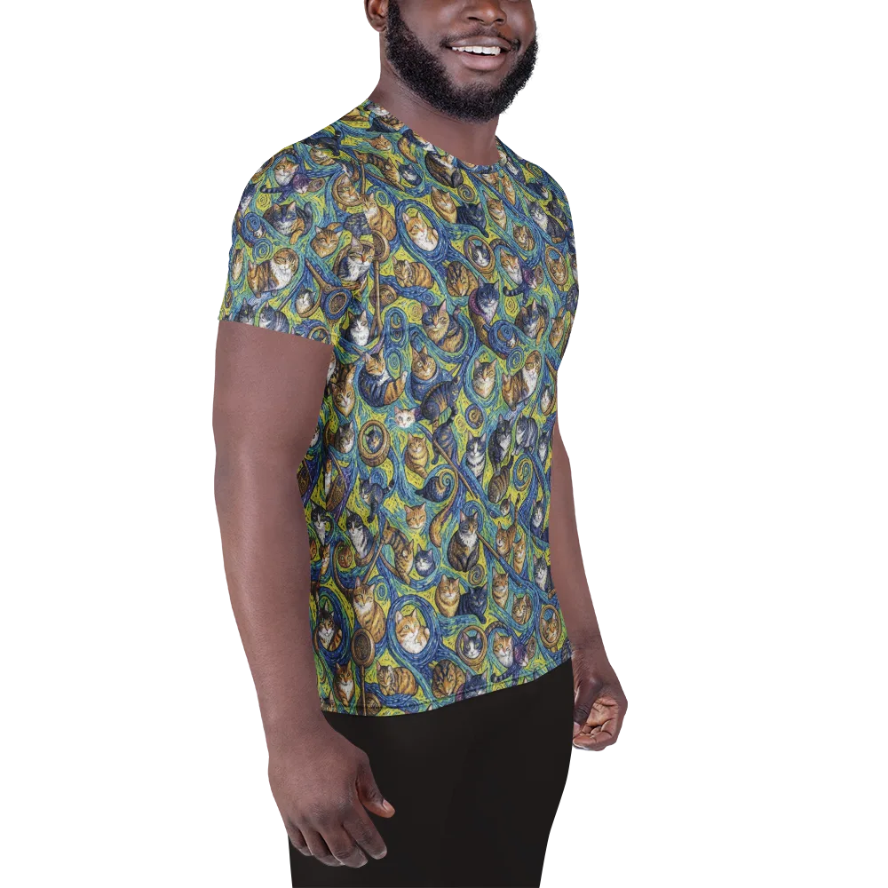 Whiskered Starry Night on Men's Athletic T-Shirt — Right