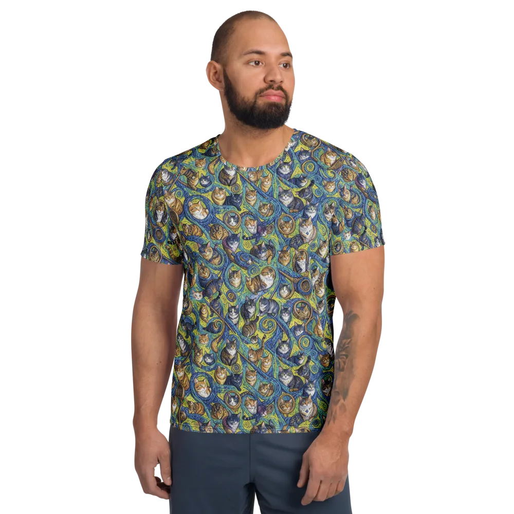 Whiskered Starry Night on Men's Athletic T-Shirt — Front