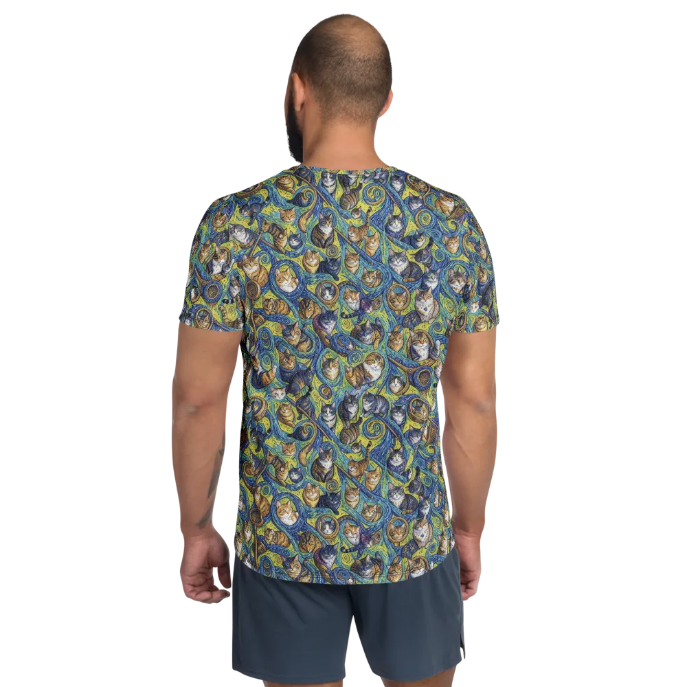 Whiskered Starry Night on Men's Athletic T-Shirt — Back
