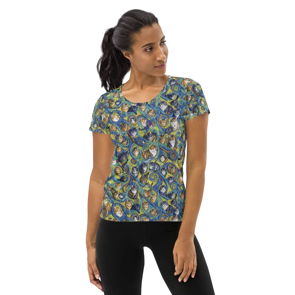 Whiskered Starry Night on Women's Athletic T-Shirt — Front