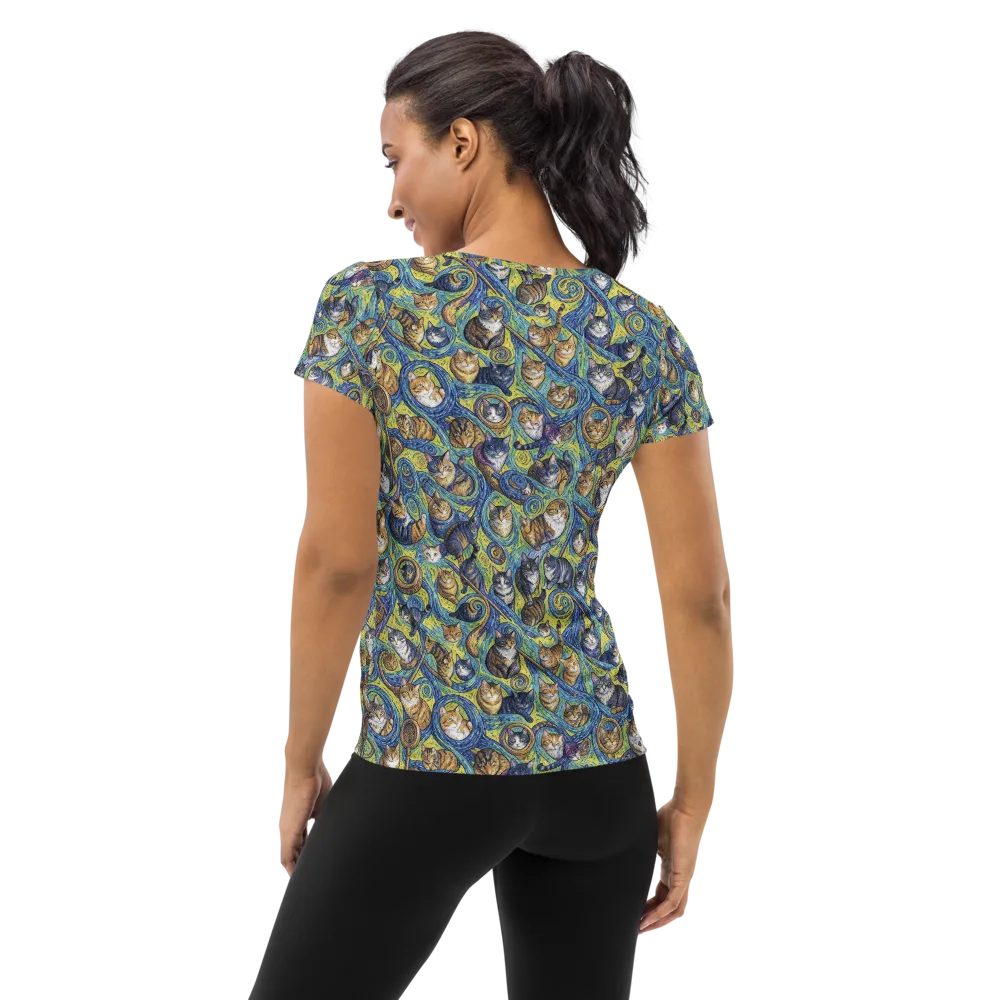 Whiskered Starry Night on Women's Athletic T-Shirt — Back