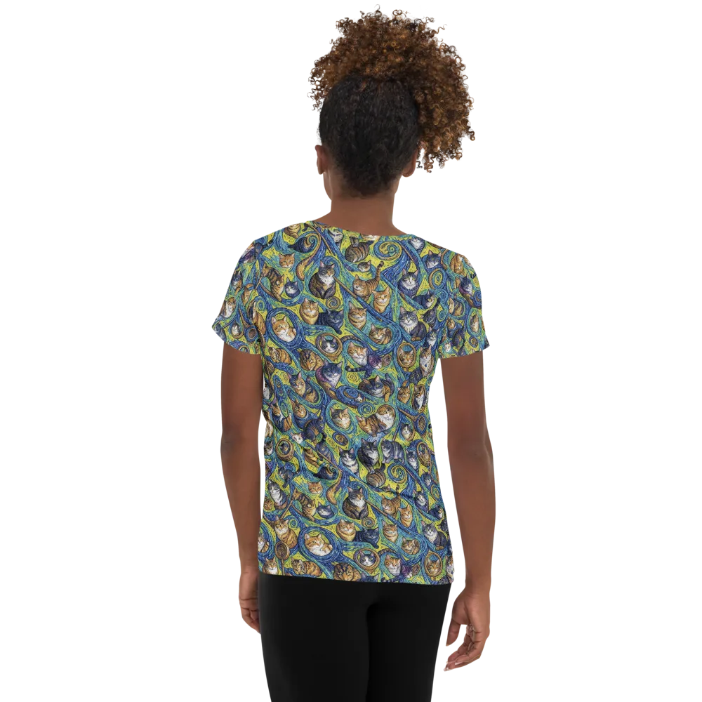 Whiskered Starry Night on Women's Athletic T-Shirt — Back