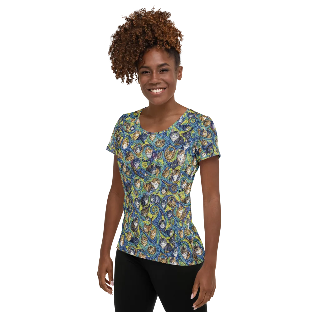 Whiskered Starry Night on Women's Athletic T-Shirt — Left