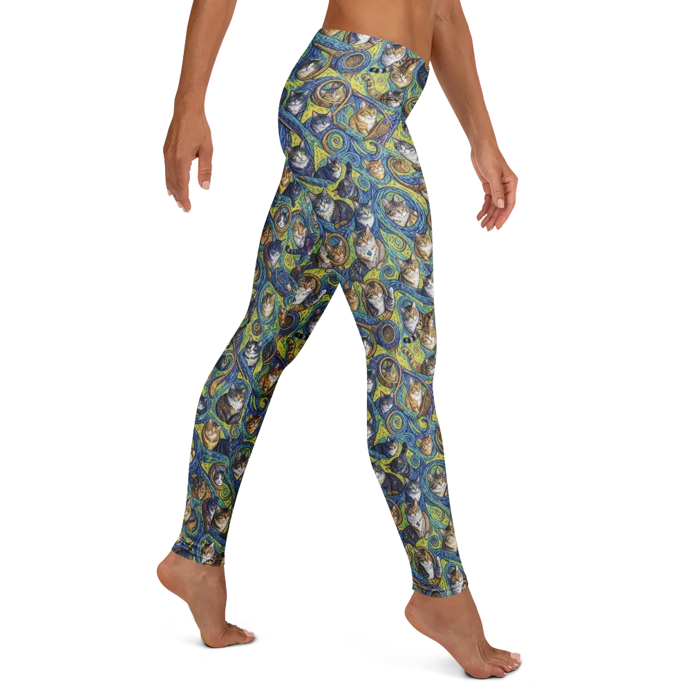Whiskered Starry Night on Leggings — Right