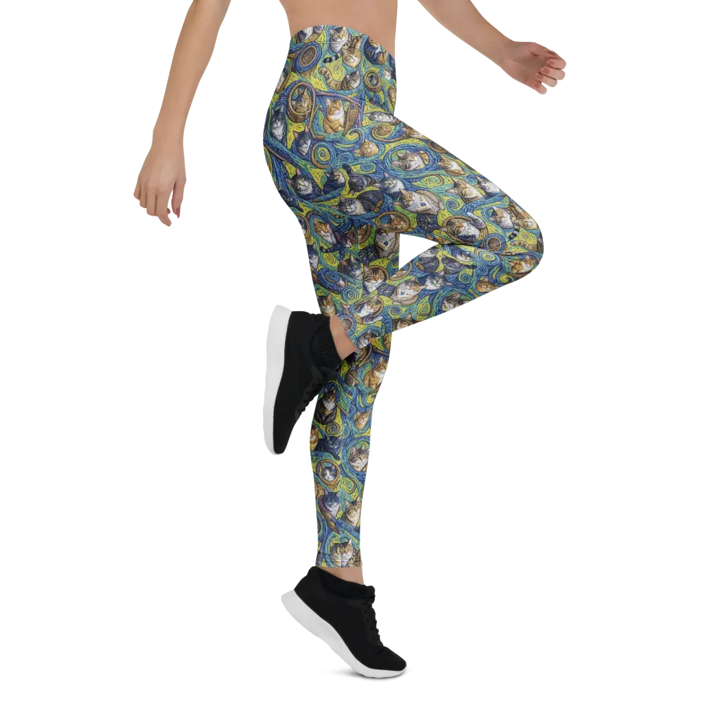 Whiskered Starry Night on Leggings — Right