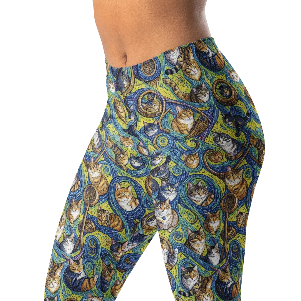 Whiskered Starry Night on Leggings — Left Front