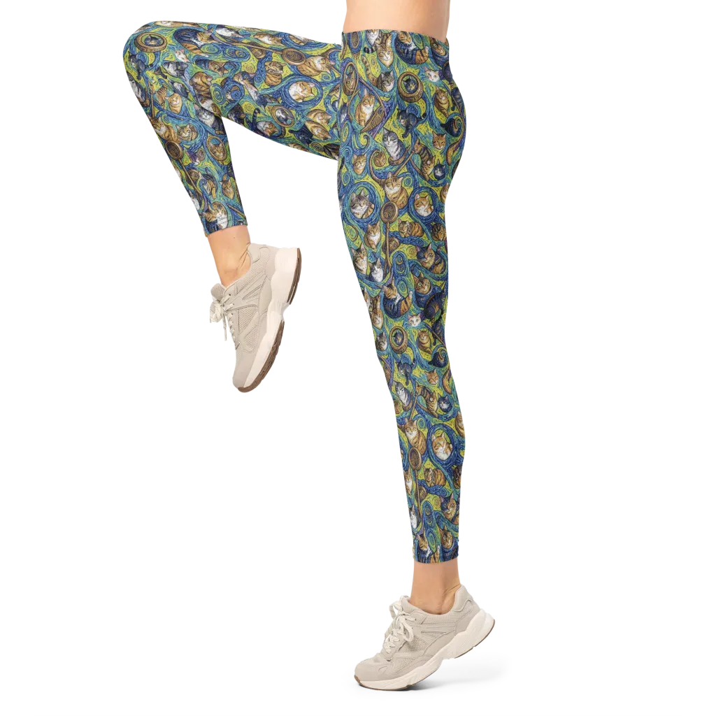 Whiskered Starry Night on Leggings — Left