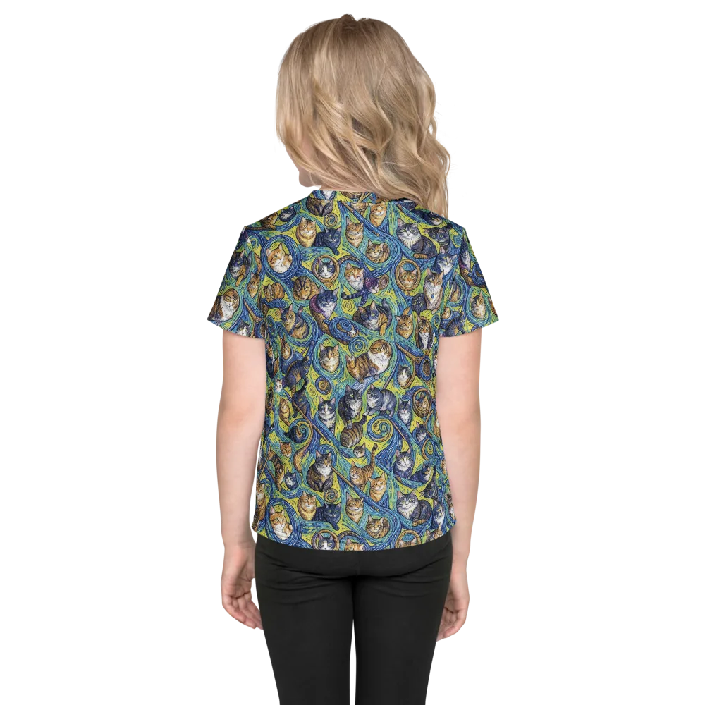 Whiskered Starry Night on Kids Crew Neck T-Shirt — Back