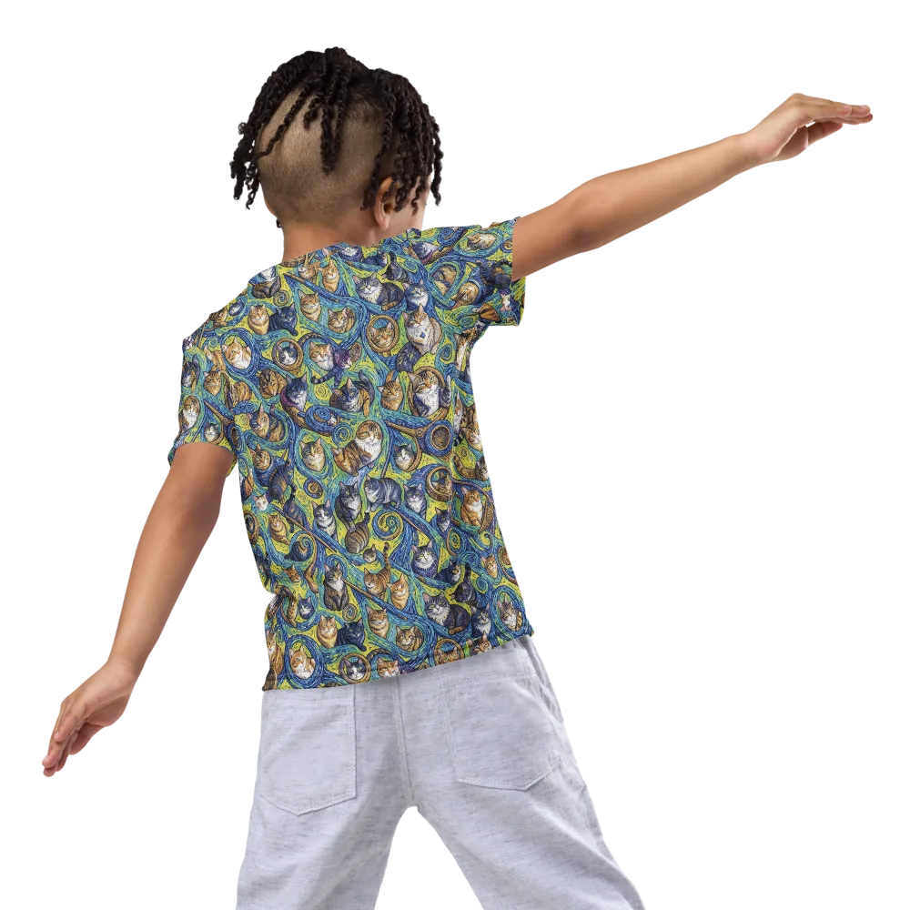 Whiskered Starry Night on Kids Crew Neck T-Shirt — Back