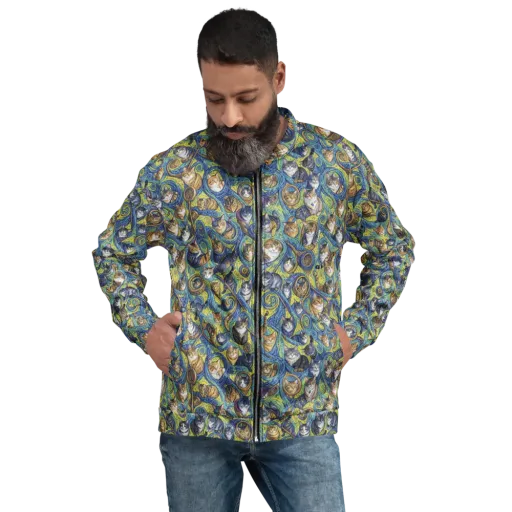 Whiskered Starry Night on a Bomber Jacket