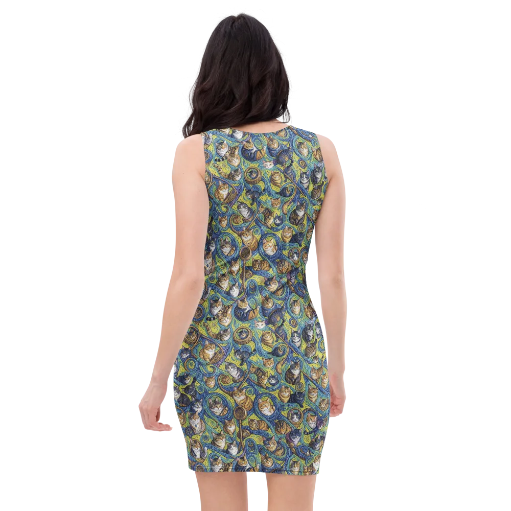 Whiskered Starry Night on Bodycon Dress — Back