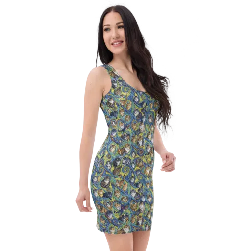 Whiskered Starry Night on a Bodycon Dress
