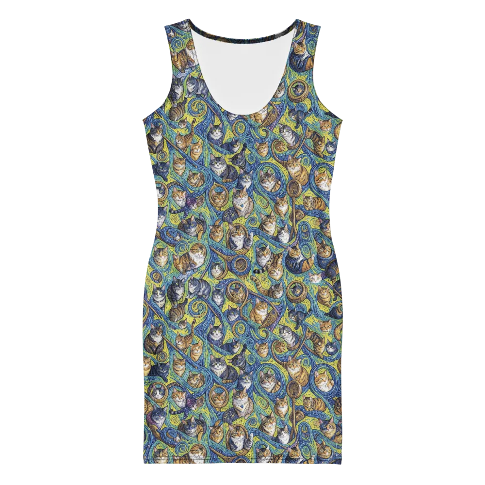 Whiskered Starry Night on Bodycon Dress — Front