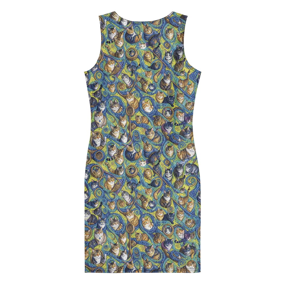 Whiskered Starry Night on Bodycon Dress — Back