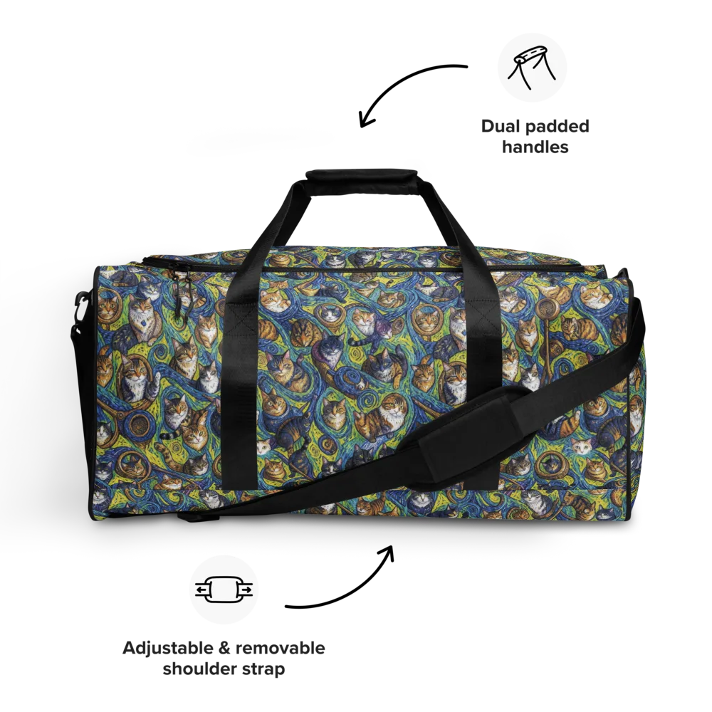 Whiskered Starry Night on Duffle Bag — Front