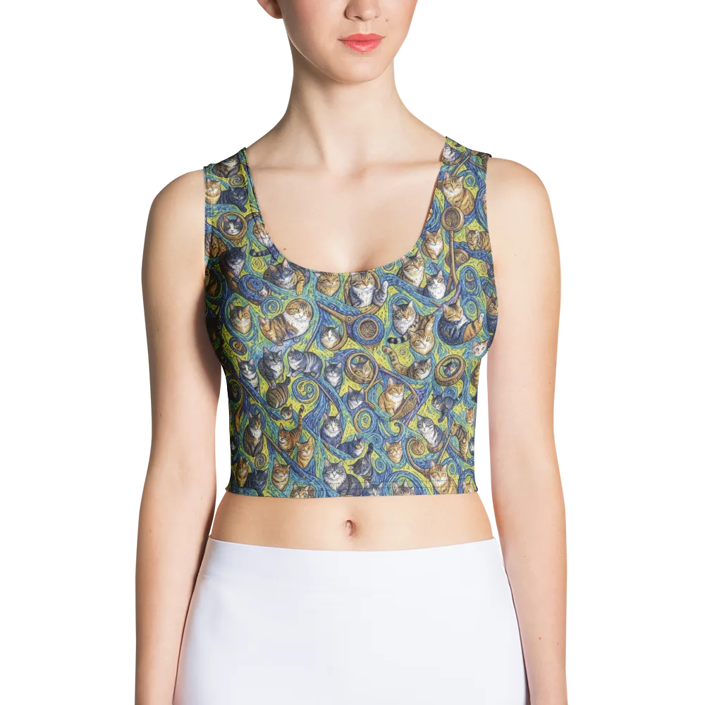 Whiskered Starry Night on Crop Top — Front