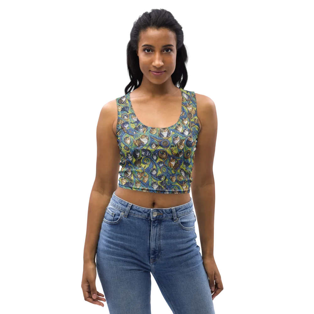 Whiskered Starry Night on Crop Top — Front