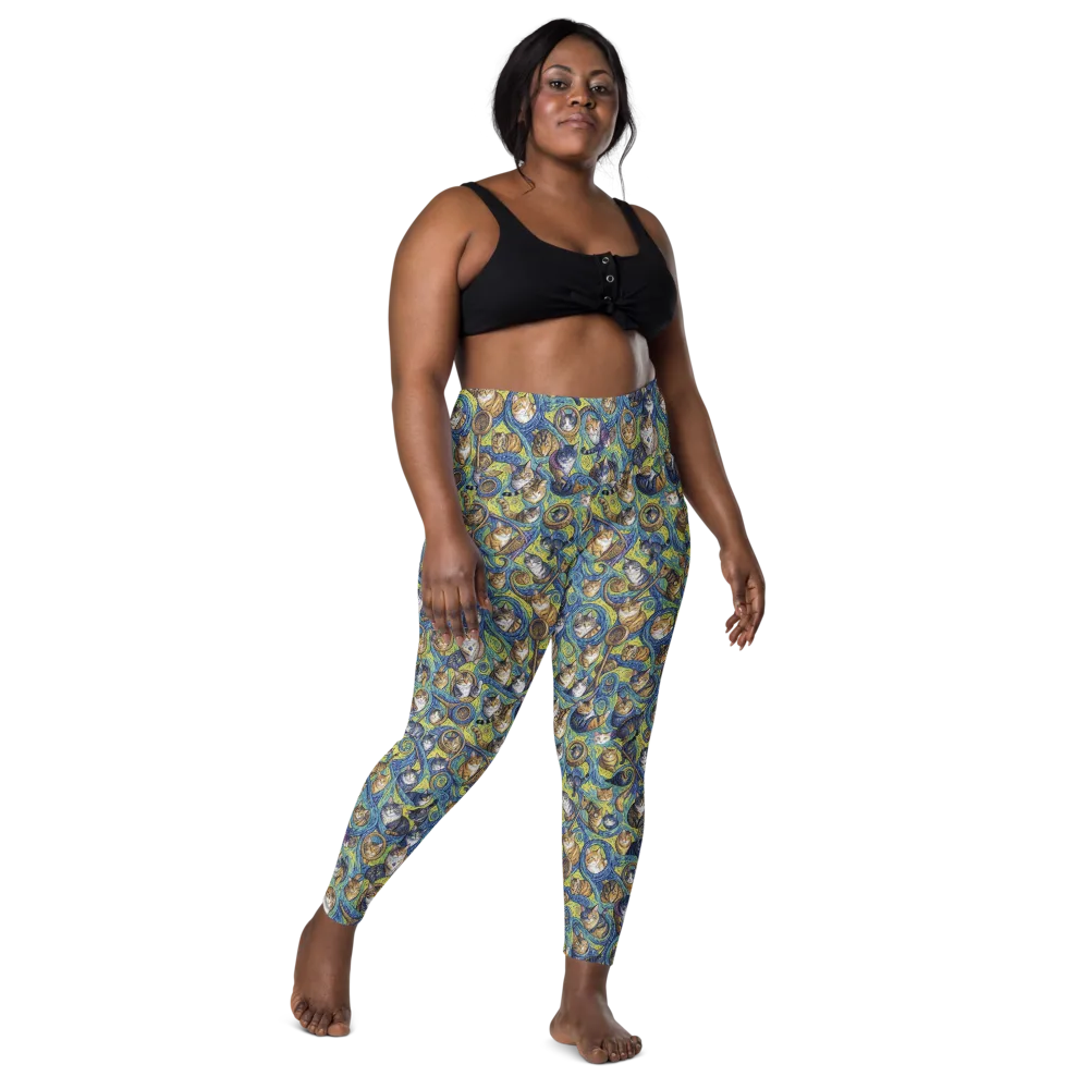 Whiskered Starry Night on Leggings with Pockets — Front