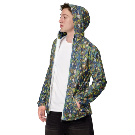 Whiskered Starry Night on a Men's Windbreaker