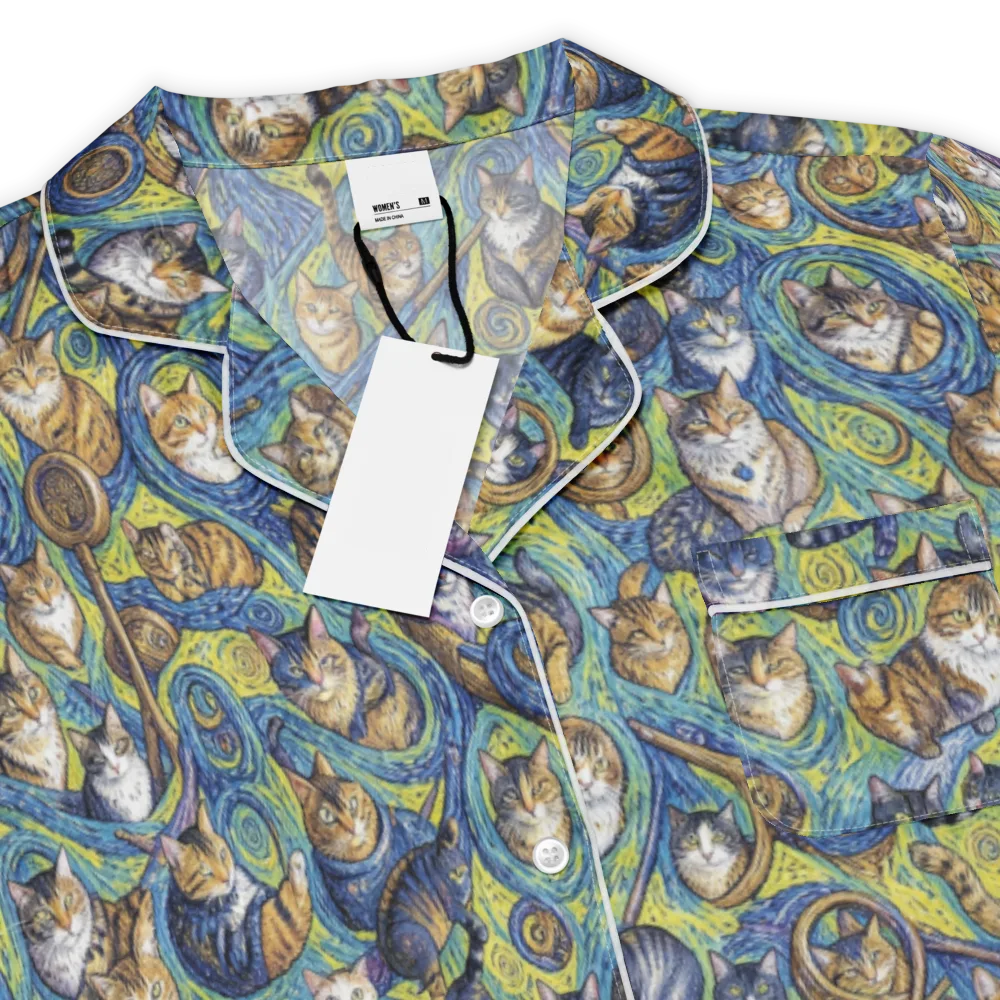 Whiskered Starry Night on Women's Short Sleeve Pajama Top — Product details