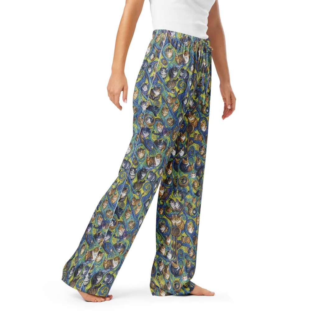Whiskered Starry Night on Women's Pajama Pants — Right Front