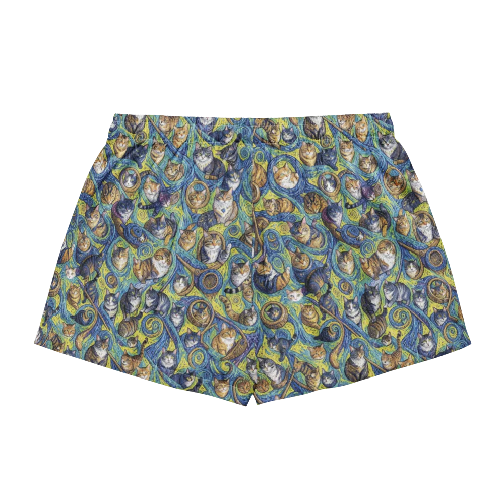 Whiskered Starry Night on Women's Pajama Shorts — Back