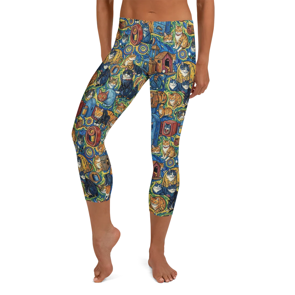 Midnight Meow on Capri Leggings — Front