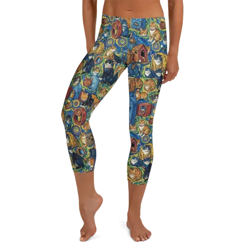 Midnight Meow on a Capri Leggings
