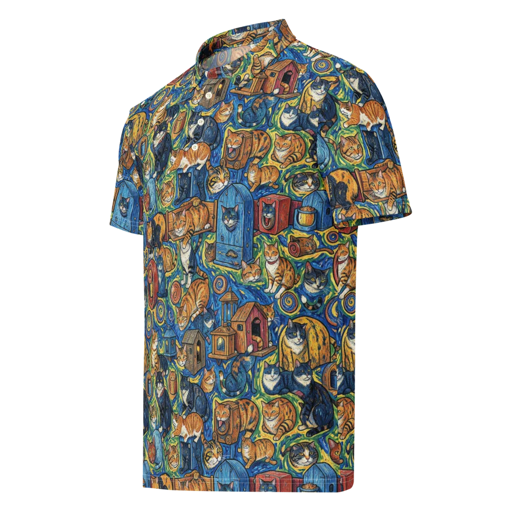 Midnight Meow on Men's Slim Fit Polo Shirt — Left Front