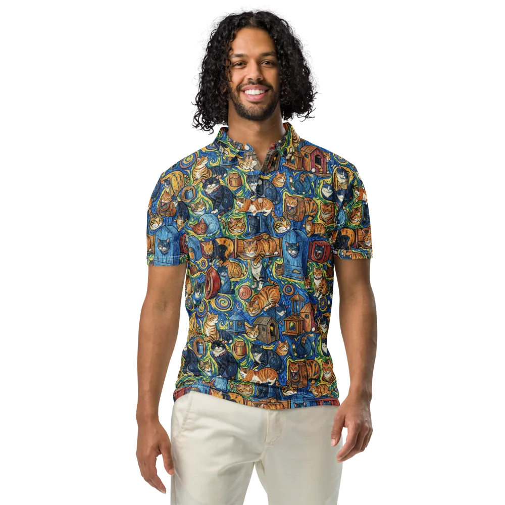 Midnight Meow on Men's Slim Fit Polo Shirt — Front