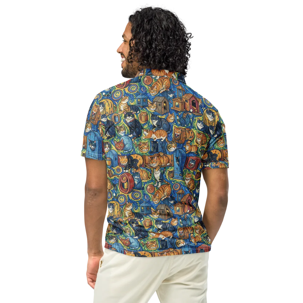 Midnight Meow on Men's Slim Fit Polo Shirt — Back