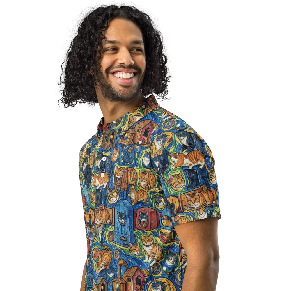 Midnight Meow on Men's Slim Fit Polo Shirt — Left Front