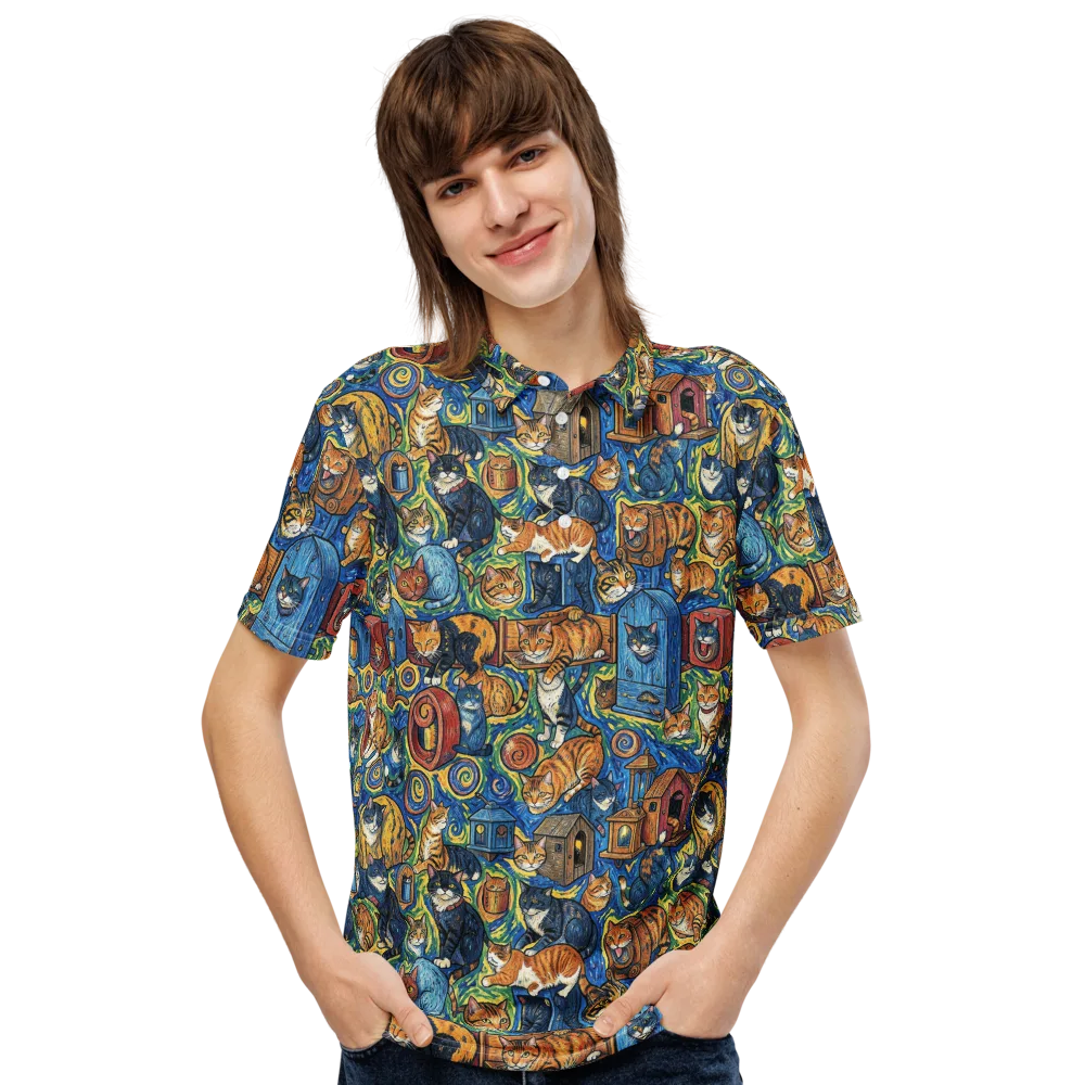 Midnight Meow on Men's Slim Fit Polo Shirt — Front