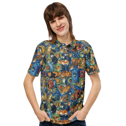 Midnight Meow on a Men's Slim Fit Polo Shirt
