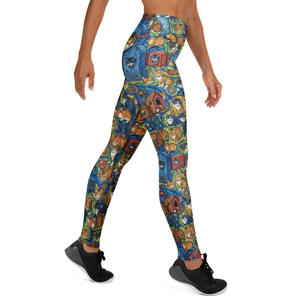 Midnight Meow on Yoga Leggings — Right
