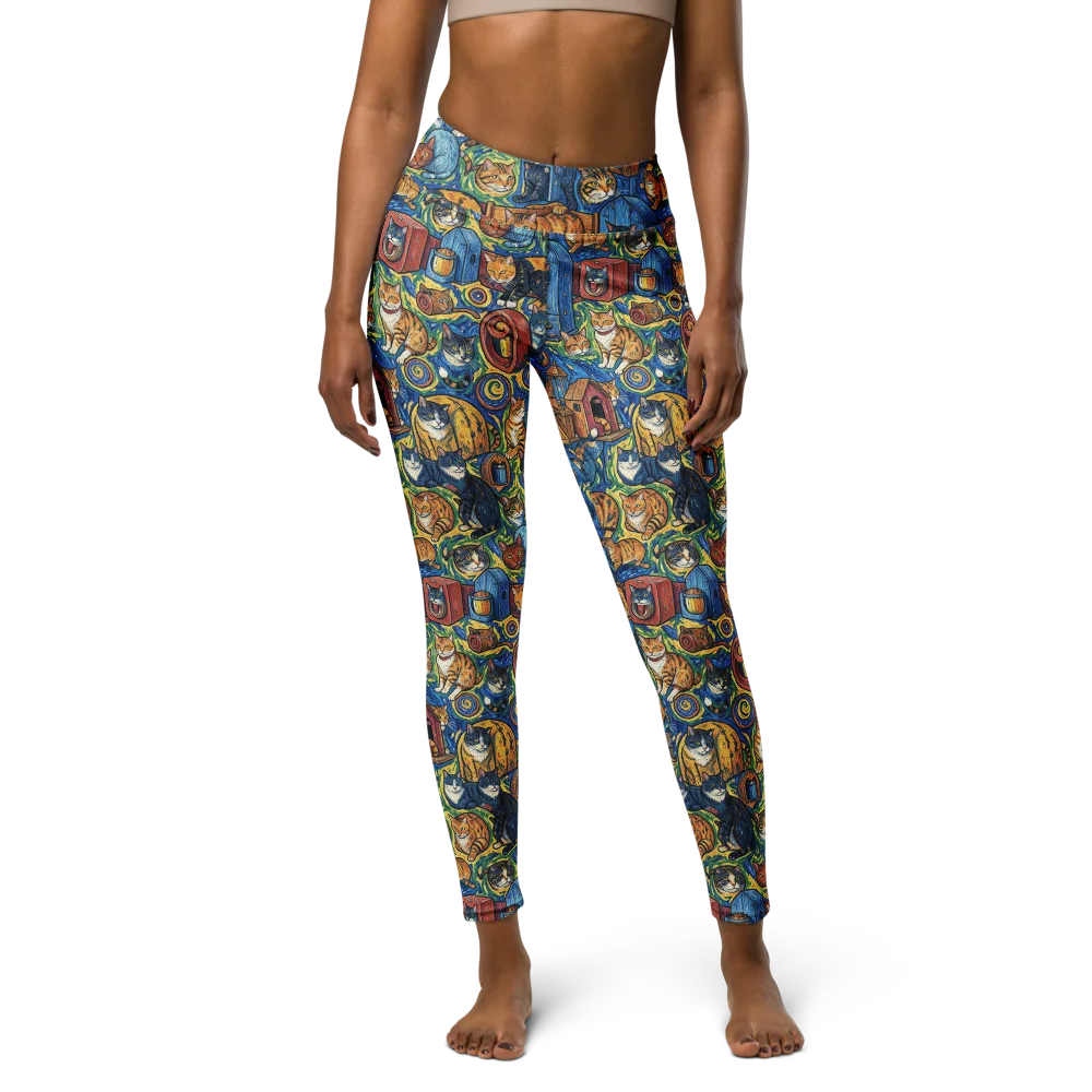 Midnight Meow on Yoga Leggings — Front
