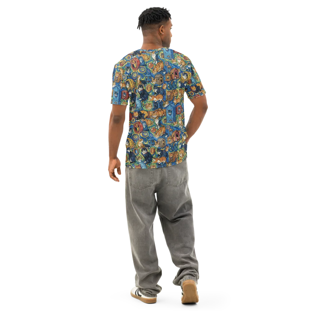 Midnight Meow on Men's Cotton Crew Neck T-Shirt — Back