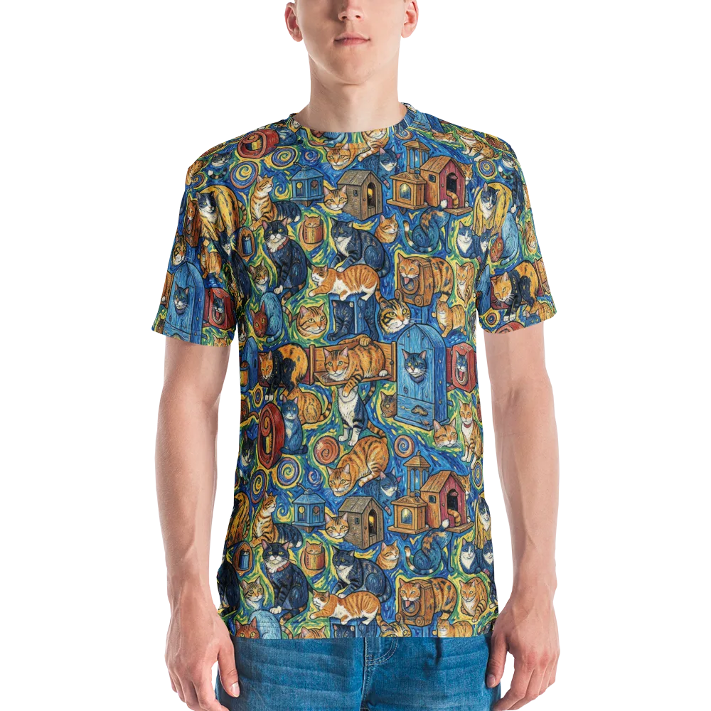 Midnight Meow on Men's Crew Neck T-Shirt — Front