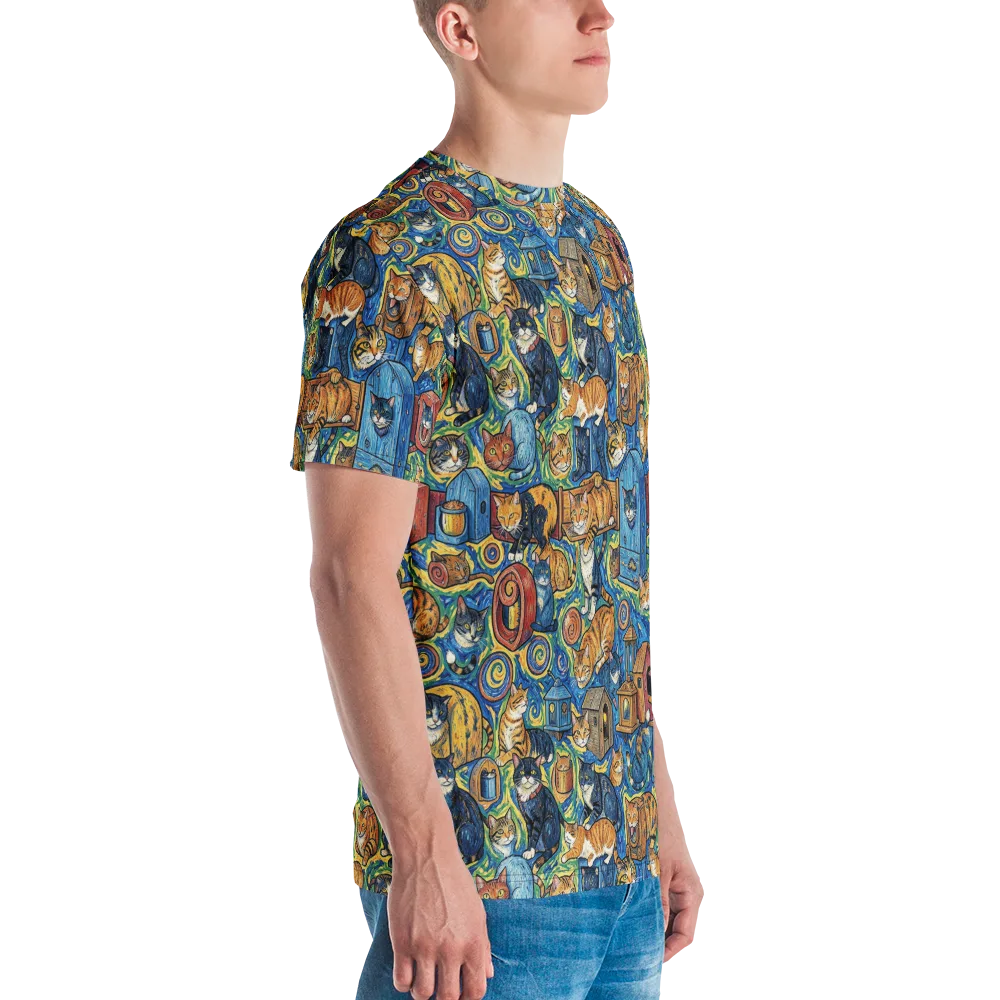 Midnight Meow on Men's Crew Neck T-Shirt — Right