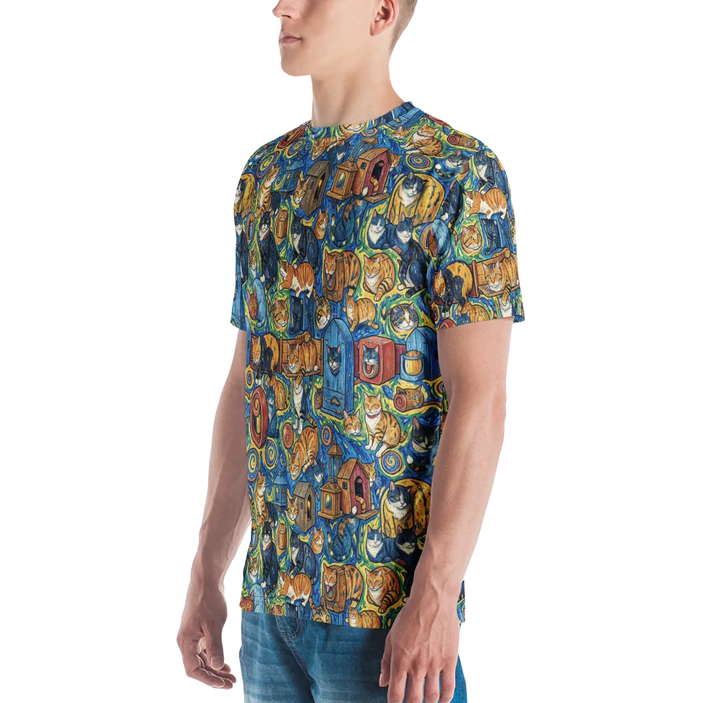 Midnight Meow on Men's Crew Neck T-Shirt — Left